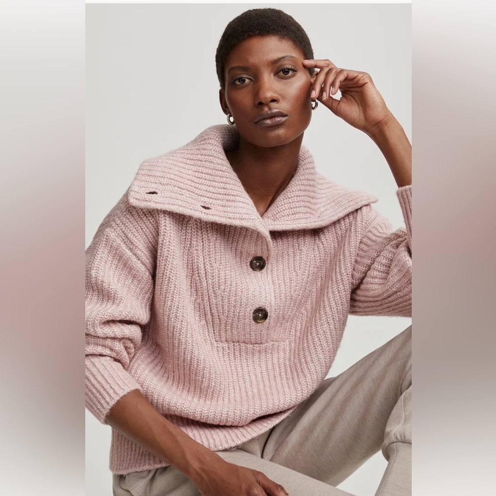 VARLEY Sweater Pink Peverel/Ribbed-Knit Button SZ M - Picture 6 of 12